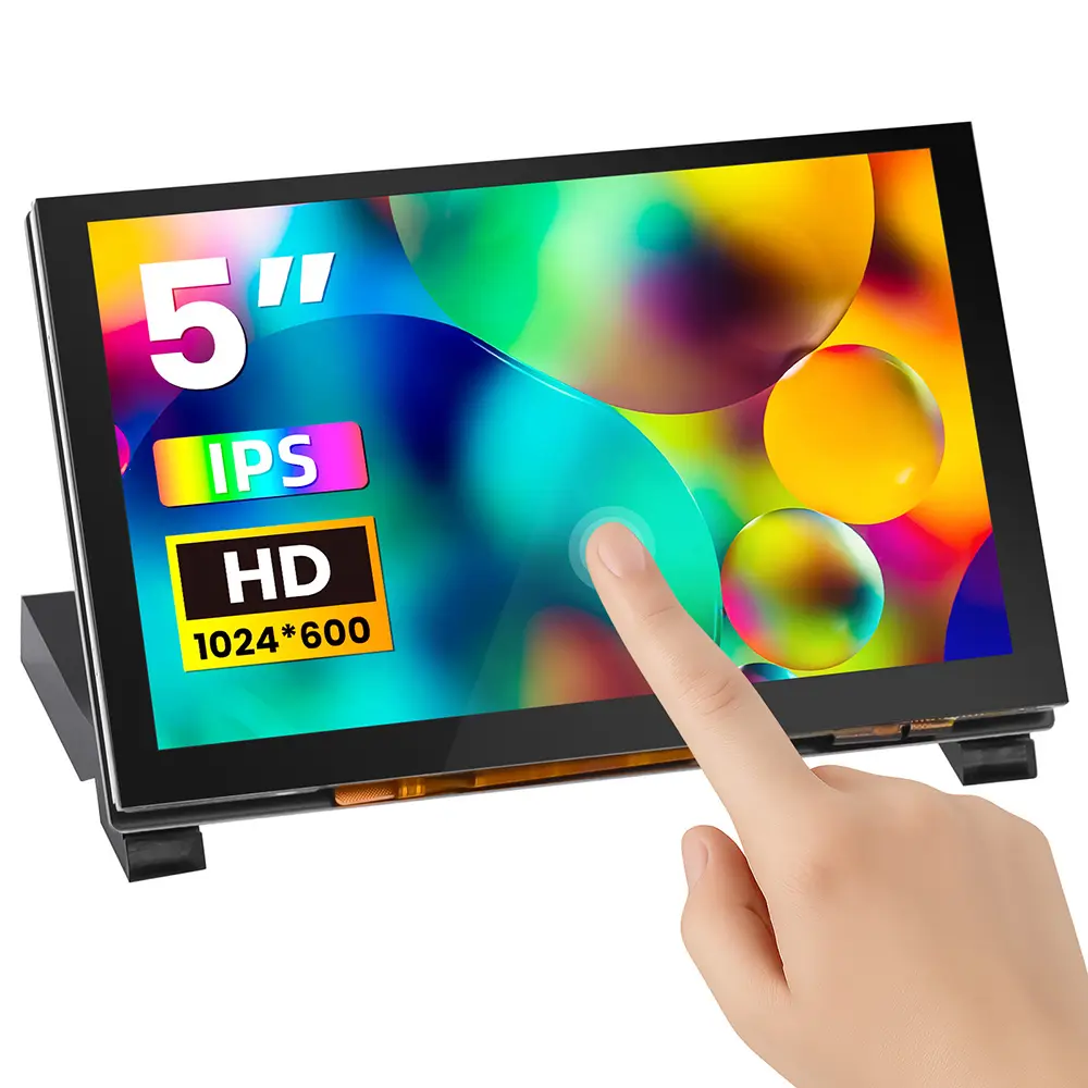 ELECROW 5-Inch IPS HD Capacitive Touchscreen Monitor, Portable Desk Gadget with Acrylic Stand, Plug-and-Play for Raspberry Pi 5/4/3, Banana Pi, Jetson Nano (1024X600 Resolution)