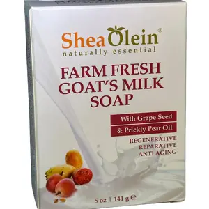 Shea Olein Organic Body Soap Farm Fresh Goat's Milk with Grape Seed & Prickly Pear Oil for Skin Repair Cleansing 5oz 145g Brightening Hydrating