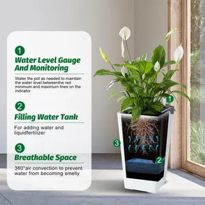 Garvee 22.5 Inch Tall Planter Set of 2, Indoor Outdoor Taper Planter with Shelf Insert, Self-Absorbing Plastic Flower Pots, Large Resin Plant Pots for Outdoor Plants Front Porch Decor, White and Black