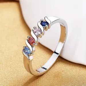 Women's Elegant Minimalist Ring Set with Colorful Synthetic Zirconia - Colored Gemstone, Sparkly Embellished Jewelry for Everyday Wear, Festive Occasions, Colored Gemstone Rings, Sparkly Embellished Rings