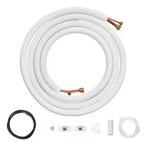 16 Ft Mini Split Line Set With 1/4-Inch And 1/2-Inch O.D. Copper Tubing, Triple-Layer Insulation, Comprehensive Accessories Kit For Air Conditioning And Heating Mini Split Systems, HVAC Equipment, Includes 18-Foot Connection Cable