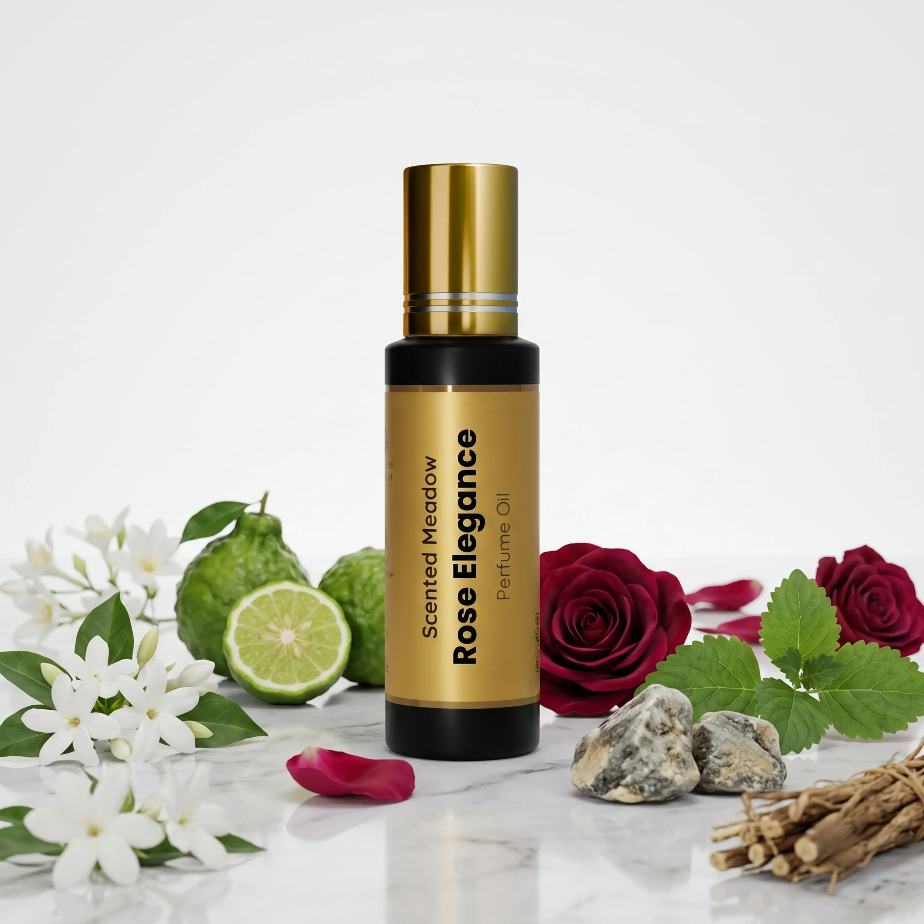 Scented Meadow Rose Elegance – Citrus Orange & Turkish Rose Luxury Concentrated Perfume Oil for Women – Long Lasting Alcohol-Free Roll-On.