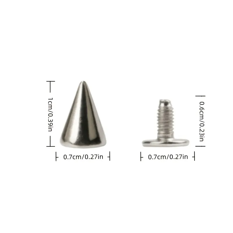 80-Pack Silver Tone Metal Screw-On Conical Punk Rivet Studs (7x10mm) - Easy-Install Screw-Back DIY Hardware Decor for Leather Jacket, Backpack, Bracelet, Punk Look Custom Craft Supplies