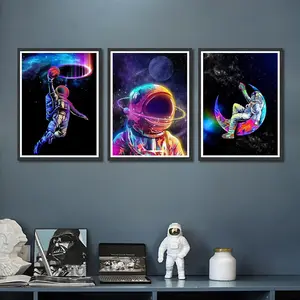 3pcs/set Unframed Surreal Astronaut Colorful Diving Skateboard Canvas Painting Space Galaxy Universe Aesthetic Art Poster Prints Modern Home Decor