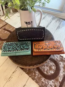 Tooled leather trifold wallet