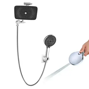 High Pressure Rain Shower Head Combo with Adjustable Extension Arm, Wide Rainfall Shower Head with 6 Handheld Water Spray Dual Shower Head