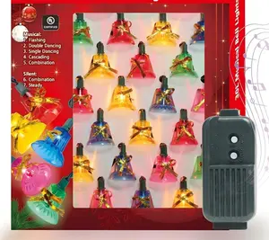 LAMPHOME 30 Lights Christmas Musical Bell String Lights, 25 Classical Holiday Songs, 7 Functions Multicolor Incandescent Bulb Green Wire Light with Multicolor Bells for Indoor Xmas Tree Decorations