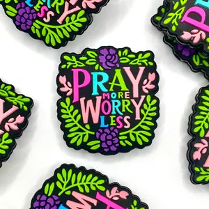 1pc Pray More Worry Less Silicone Focal Beads - Christian Jesus DIY Craft Supplies Beaded Accessories