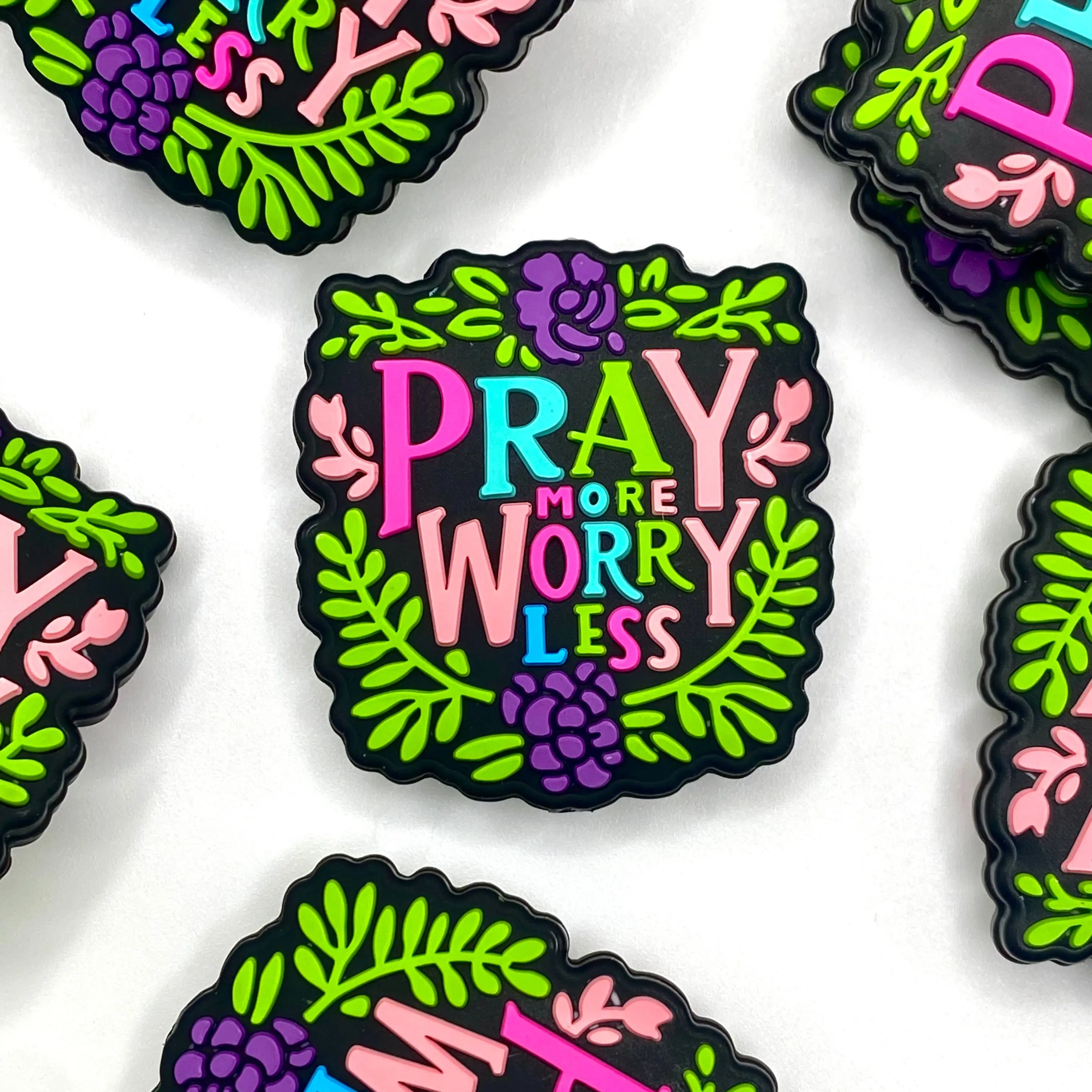 1pc Pray More Worry Less Silicone Focal Beads - Christian Jesus DIY Craft Supplies Beaded Accessories