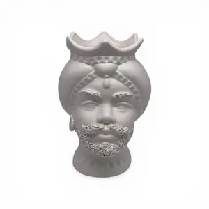 END OF LINE - Moor's Head Luis MAN Caltagirone Ceramic H.22 W.15 Handmade Matte White Turban