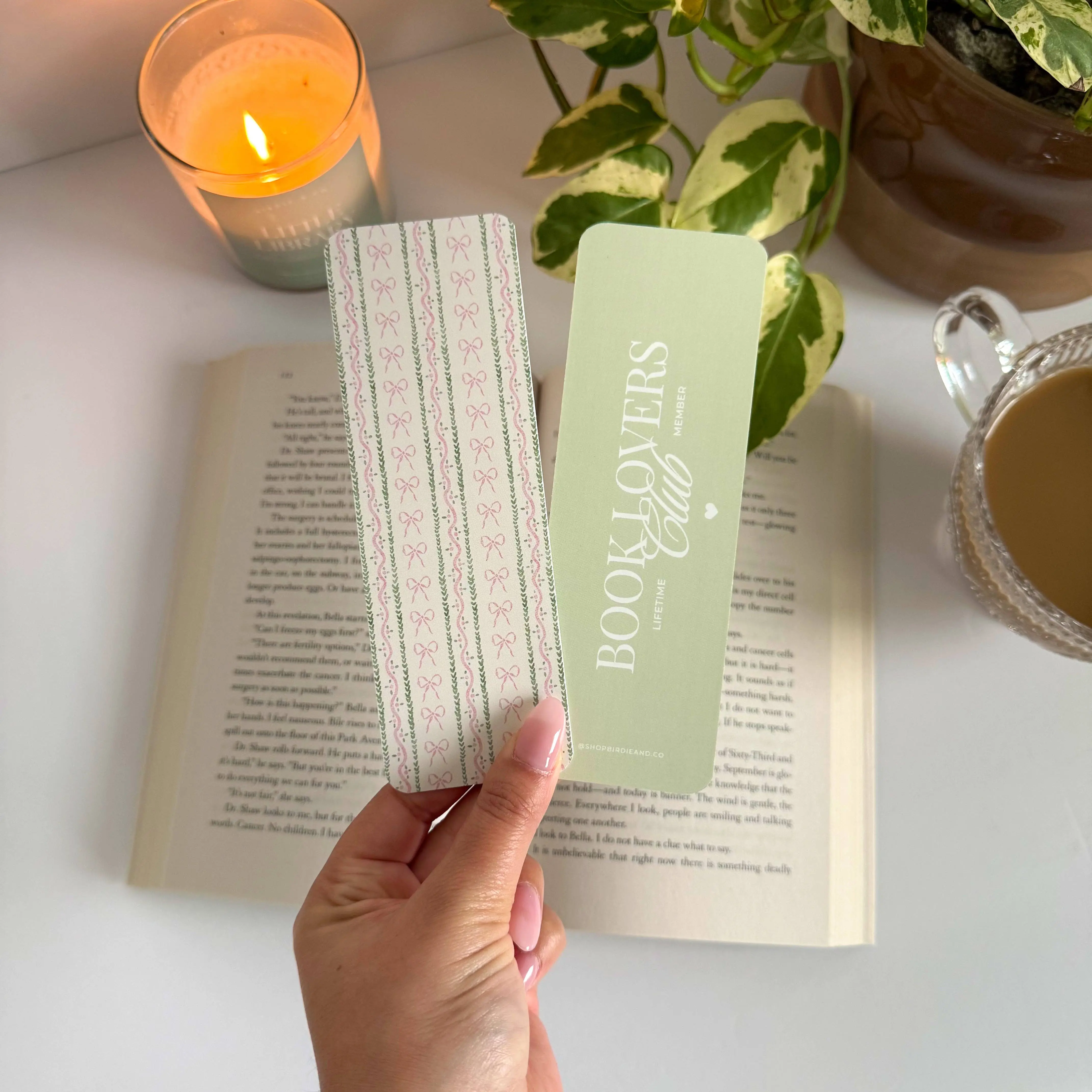 Pink Bows and Greenery Striped Bookmark,Book Lover Bookmark