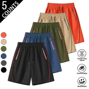 Men’s quick-dry athletic shorts—mid-length, available in multiple colors; loose fit, breathable, high stretch, sweat-wicking; ideal for fitness and running; zippered pockets; versatile for outdoor and beach activities; five color options; affordable, vers