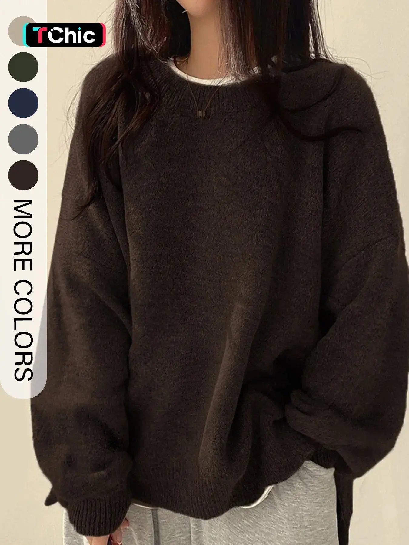 Women's Drop Shoulder Split Hem Loose Fit Baggy Sweater, Casual Basic Minimalist Long Sleeve Round Neck Jumper, Women's Knitwear Top for Fall & Winter, Sweaters for Women Womenswear