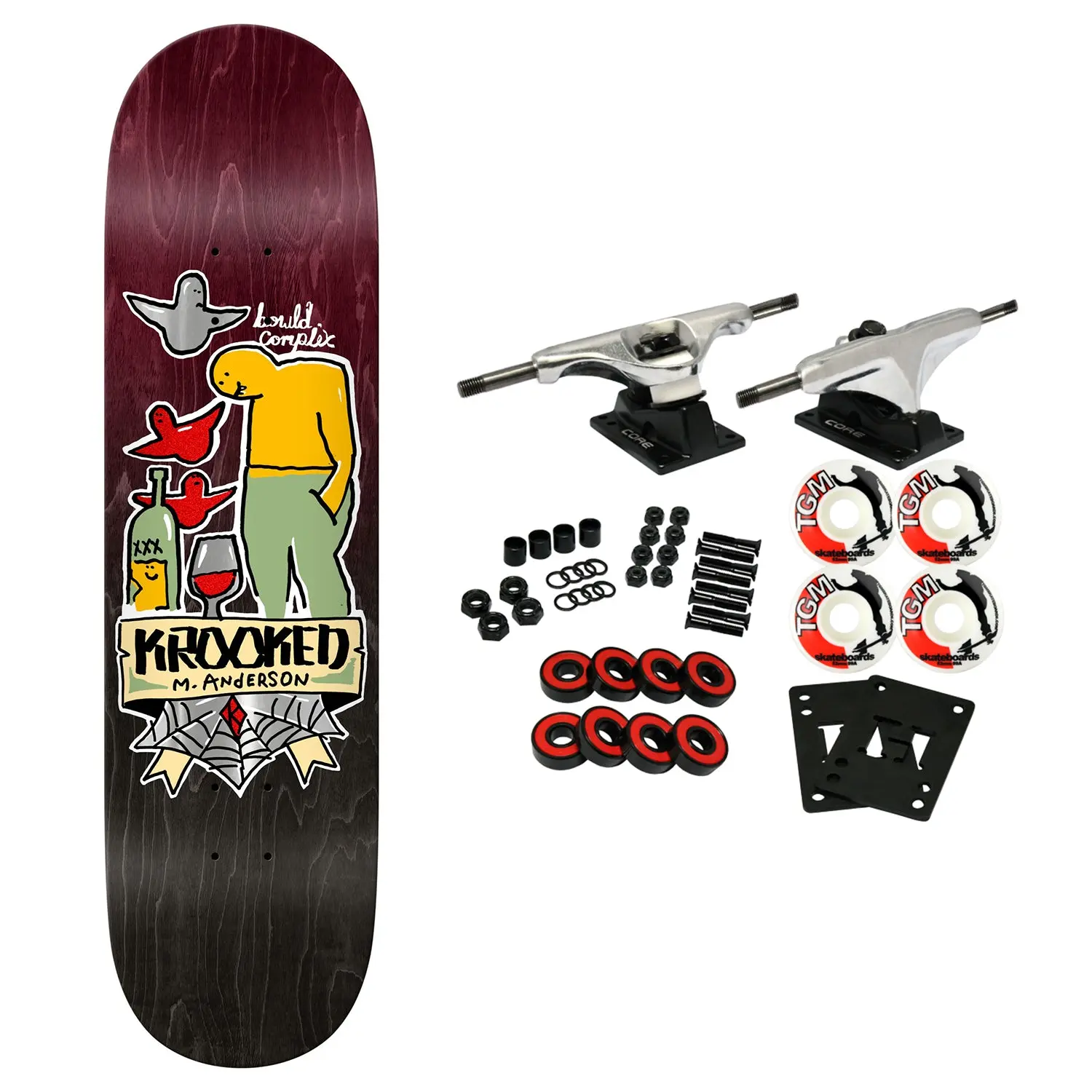 Krooked Skateboard Complete Manderson Complex Maroon/Black 8.38" x 32"