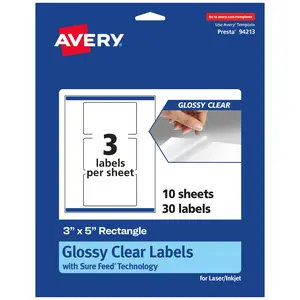 Avery Glossy Clear Rectangle Labels with Sure Feed, 3" x 5"