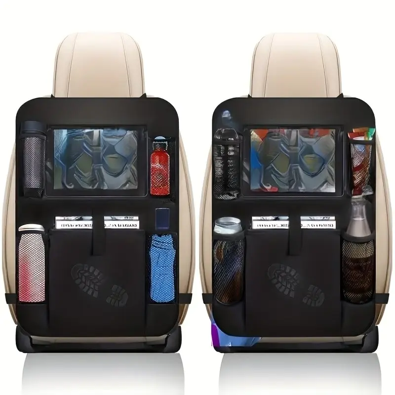 2PCS Black Car Trunk Storage Set | All-in-One Organizer with Seat Pad, Cup Holder & Tissue Box for Car Interior! Car Backseat Organizer