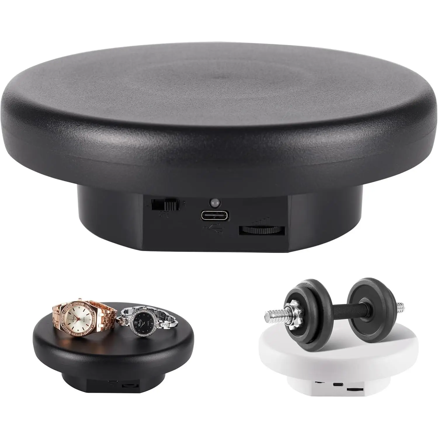 360° Electric Rotating Platform with Type-C Cable 6.3in/15lb Motorized Rotating Display for Jewelry Photography Live Show Video Shoot Mushroom Rotating Stand for 3D Model Cake Black