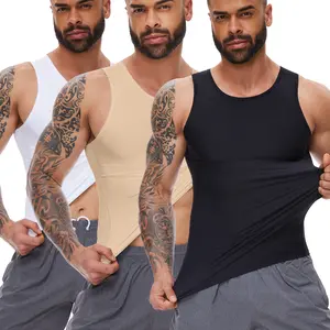 1/2/3 Pack Premium Men Body Shaper Compression Tank Top Double Layer Mid-Abs Compression Tummy Control Comfortable Athletic Gym Lightweight Vest Outfits Menswear  Shapewear Shirt Smooth Suits Sports Workout Undershirt Fabric Sleeveless Nylon
