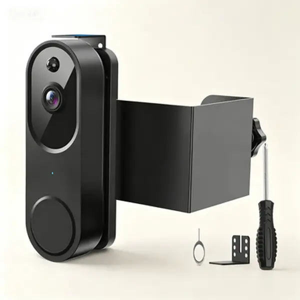 No-Drill Adjustable Metal & Hard ABS Video Doorbell Mount Bracket - 0.82-2.08in Thickness, 1 Doorbell Needle, 1 Orbitell Camera Mount, Secure Hold Anti-Theft Holder, Complete Kit for Reolink, Apartment Rentals Accessory