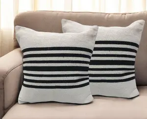 HomeRoots 554561 Black & White Striped Cotton Throw Pillow - Set of 2