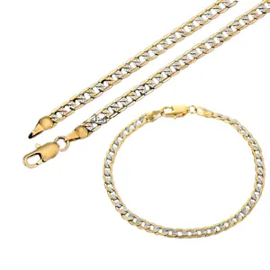 4mm Golden Diamond-Cut Cuban Link Necklace & Bracelet Set for Women & Men Unisex Curb Chain Jewelry Gift