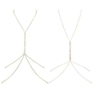 Non Piercing Nipple Chain Necklace for Women, Rhinestone Fake Nipple Piercing Body Jewelry with Silicone Rings, Gold Tassel Bikini Lingerie Beach Accessory