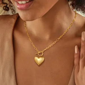 Tewiky Greenish Spring Jewelry Dainty Heart Pendant Chain Necklace  Oval Choker Fashion OT Toggle Jewelry for Women Simple Gold Charm Necklace,Valentine's Day Gift