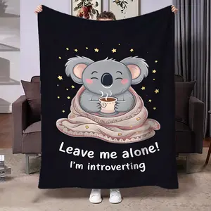 Humorous Koala Flannel Blanket, Living Room Decorative Cover, Office Nap Small Blanket, Dorm Warm Leg Fleece, Fun All-Season Air Conditioning Blanket