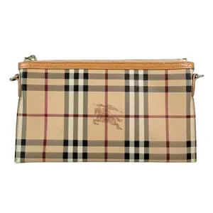 Pre-owned BURBERRY Leather Clutches & Wristlets Peyton Haymarket Coated Canvas Clutch