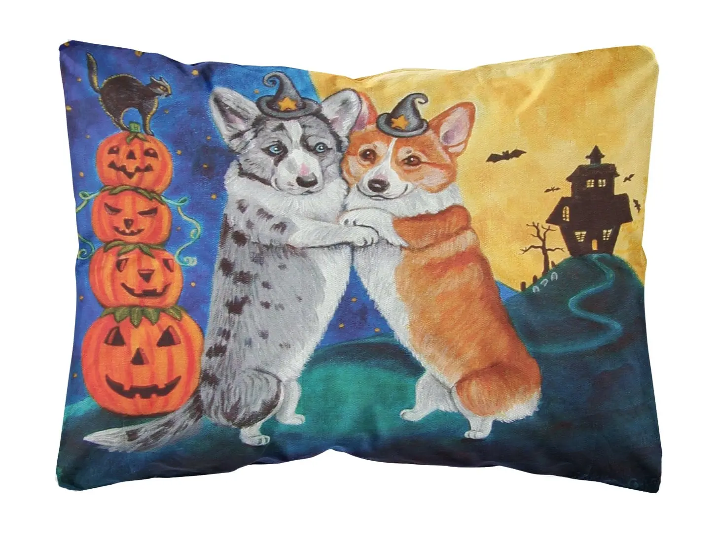 Corgi Halloween Scare Fabric Decorative Pillow, 12 inches by 16 inches, Fade Resistant, Stain Resistant, Machine Washable Soft Furnishing Pillow