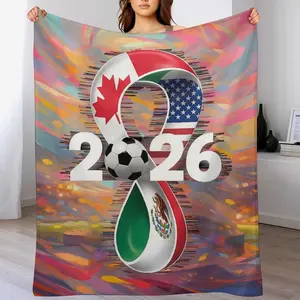 280g Soft Fleece Throw Blanket, 2026 World Cup USA Canada Mexico Abstract Print, Cozy Warm Soccer Fan Gift for Couch Bed, Plush Flannel Blanket