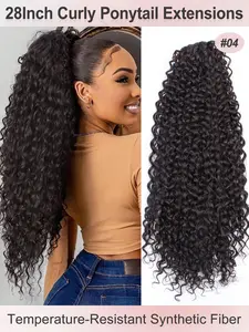 Synthetic Ponytail 28inch Long Curly Wave Drawstring Ponytail Afro Curly Fluffy HairPieces Extension Heat Resistant Clip in Ponytail Wigs For Women Girl Daily Use
