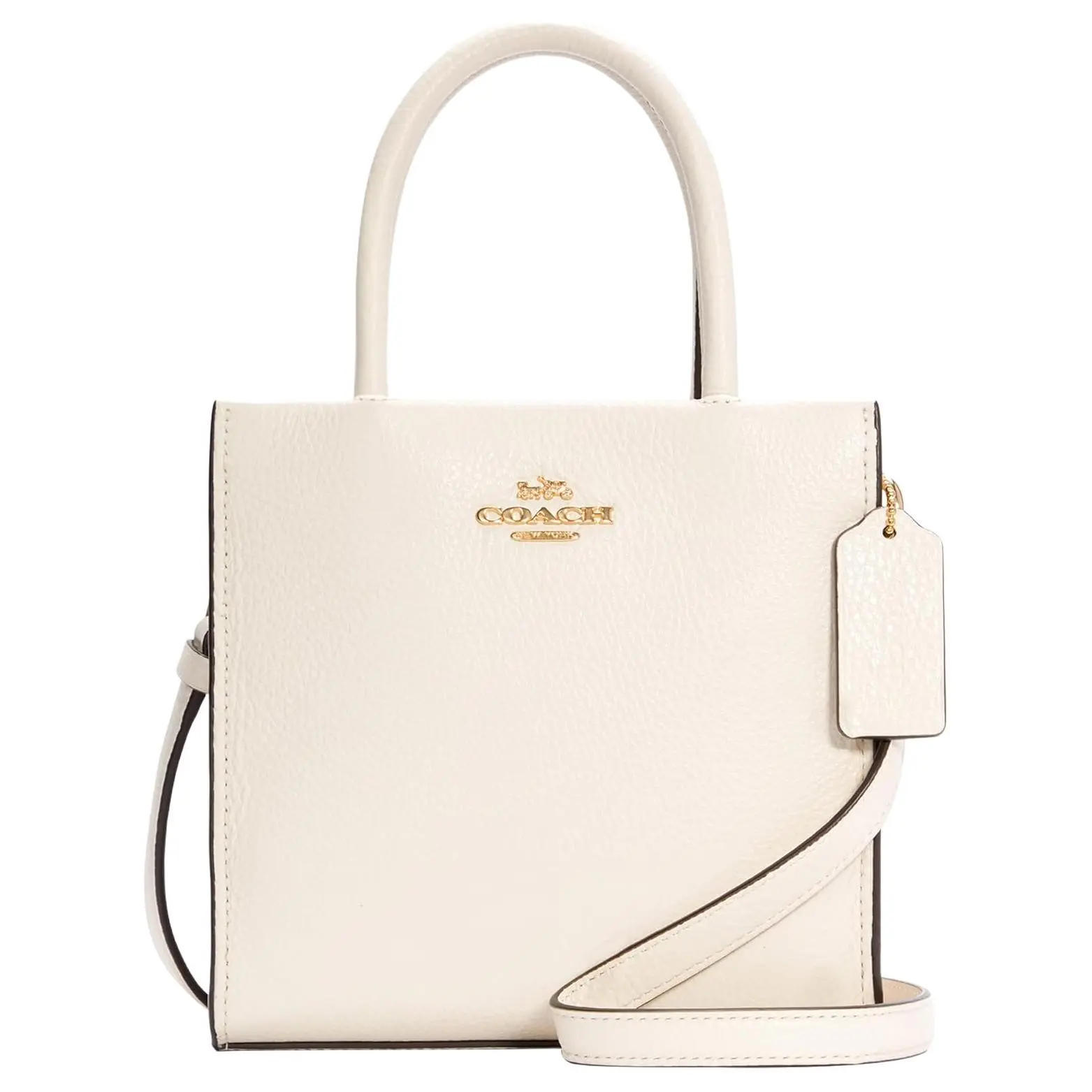 COACH Cally 17 Tote Bag for Women – Logo-Embossed Pebbled Leather Crossbody Handbag in White