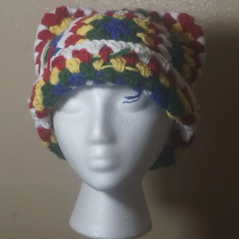 Variety Colored Granny Square Hat - Colorful Knitted Design for Stylish Wear