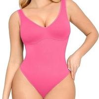 Pink-Deep V-Wide Strap-Thong Shaperwear