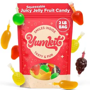 Fruit Jelly Candy 2 lbs | Mixed Fruit Jelly - Mango, Strawberry, Apple, Pineapple, and Grape | Popping Squeeze Jellies | Viral Candy from Tiktok | Sweet Treats for Goodie Bags & Party Favors | Yumkit