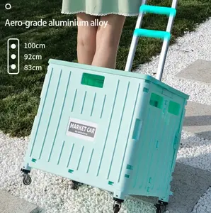 Foldable Collapsible Utility Wagon with Lid, Portable Rolling Storage Cart with 4 Wheels, Detachable Storage Box for Camping, Shopping, Picnic & Travel