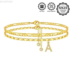 Gold Plated Letter Ankle Bracelet for Women Personalized Initial Anklet, 925 Silver Gold Plated Ankle Bracelet with CZ Plated Anklet for Women Gift