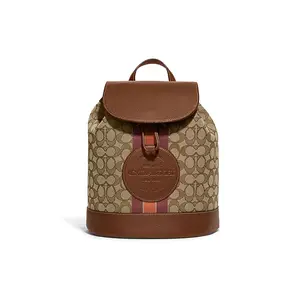 Coach Dempsey 26 Backpack in Classic Monogram with Drawstring and Snap Closure, Fabric and Leather Blend, Medium Size for Women in Brown