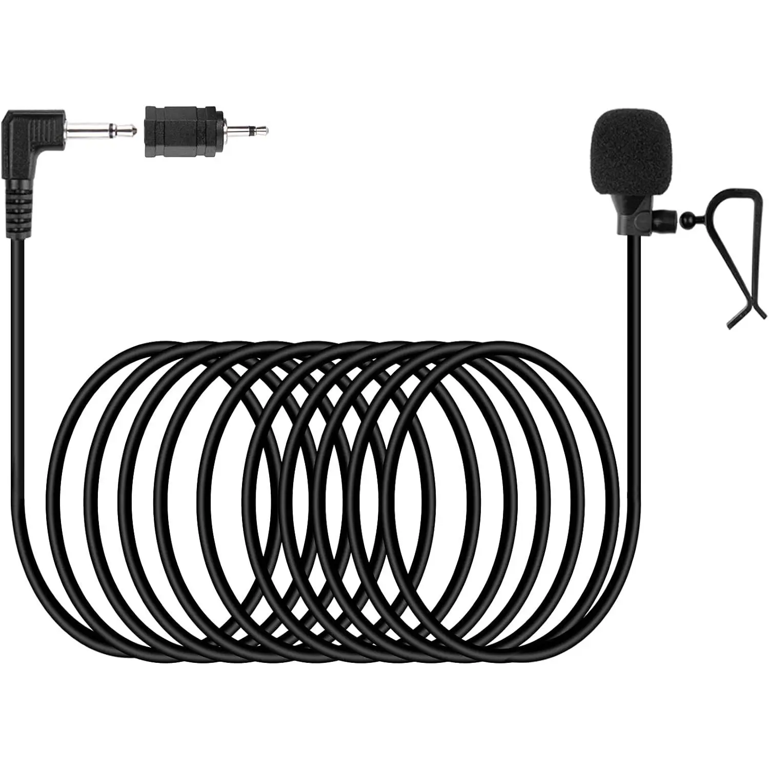 3.5mm Jack Car External Omni-Directional Microphone with 16ft Cable, Clip, Mount, Audio Connector, 2.5mm Adapter & Wind Muff - Replacement for Boss Vehicle Head Unit Stereo Radio CD GPS DVD (Compatible with Karaoke Machine), Sensitivity: -30Db+/-2Db, 3.5,