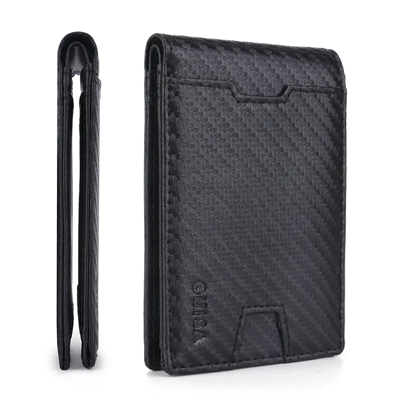 GUISA Conquer - Slim Wallet with Money Pocket - RFID Blocking - Bifold Credit Card Holder with Gift Box Modern Luxury, Sleek, Minimalist Design, Carbo