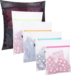 5-Piece Laundry Mesh Wash Bags - Pouch & Resealable Washing Bags for Intimates & Delicates, Zipper Protection, Multiple Sizes, Secure Storage, Durable Breathable Material, Gentle Care for Home Laundry Tools, Pouch Washing Bags