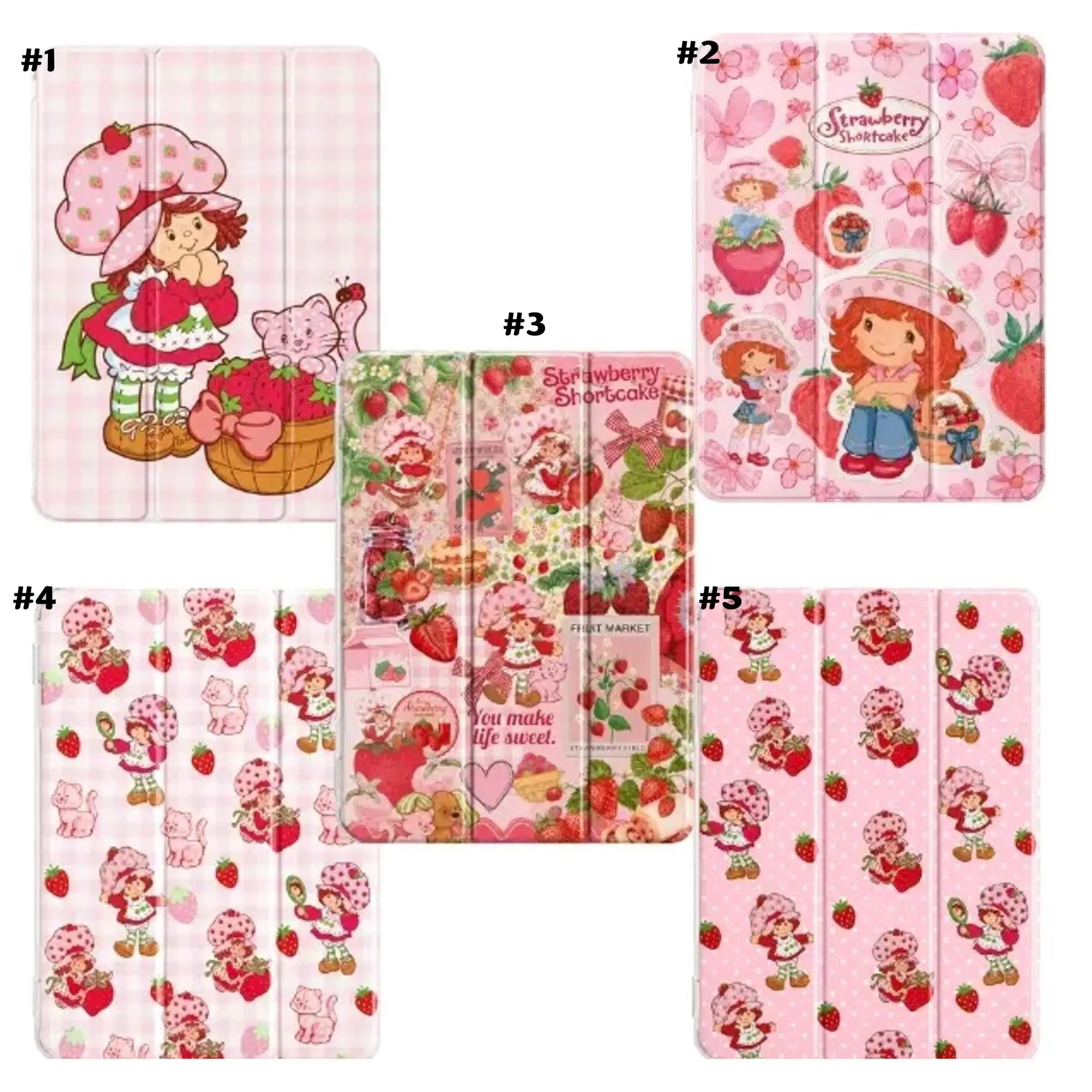 Strawberry Shortcake iPad Case, Cute Strawberry Tablet Cover, Retro Pink Strawberry Girl iPad Case, Folio Stand Case for iPad Air Mini Pro 11 13, Gift for Her