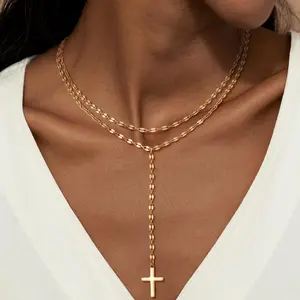 Tewiky Greenish Spring Jewelry Cross Necklace for Women Dainty Cross Necklace, Simple Cute Golden Cross Charm Necklaces for Women Easter Christian Baptism Religious Faith Jewelry Gifts,Valentine's Day Gift