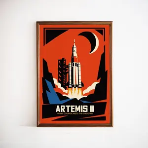 Artemis II Rocket Launch Poster, Space Exploration Fine Art Print, Classic NASA Moon Mission Wall Decor, Sophisticated Space Art, Unframed Print Only