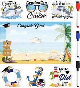 Graduation Cruise Door Decorations Magnetic, 7 Pcs Summer Beach Large Ship Nautical Congrats Grad Cruise Magnets, Magnetic Door Signs for Ship Cabin Decor, with 3 Pcs Pen