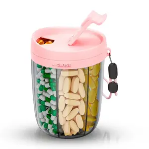 Large Pink Pill Dispenser 6 Large Compartments, Portable Easy Wide Opening Anti-Mix Pill Bottle Organizer For Travel, Medications Vitamins Supplements BPA-Free Healthcare