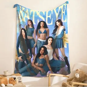 Katseye Flannel Slogan Print Blanket, Baby blankets and adult blankets, Large Size, Soft and Lightweight, Figure Print Blanket, Perfect for Bed, Sofa, Office, Camping, Travel, Valentine's Day, Christmas & Birthday Holiday Gift birthday gift