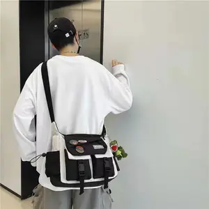 Japan Casual Messenger Bag, Contrast Color Multifunctional Crossbody Bag, Unisex Fashion Shoulder Bag, Large Capacity, Shopping Bag, Work Bag, Zippered Sling Bag