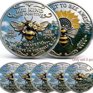 2026 New Bee Kindness Memorial Coin, Bee Happiness Challenge Coin, Inspirational Bee Token, Gift for Women, Men, Friends (5 Coins)